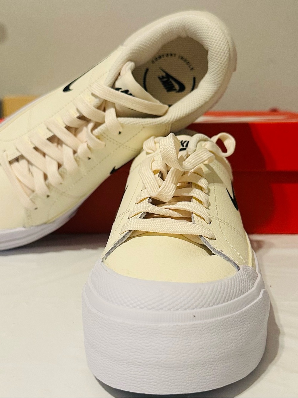 Nike Women’s Cream and Black Low-Top Platform Sneakers